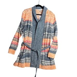 CJ Banks Sweater Cardigan Plus Size 2X Striped Shawl‎ Collar Belted NWT